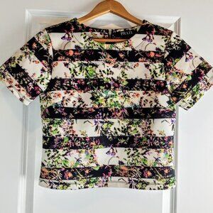 Prati B&W Stripe Multicolor Floral SS  Crop Top
